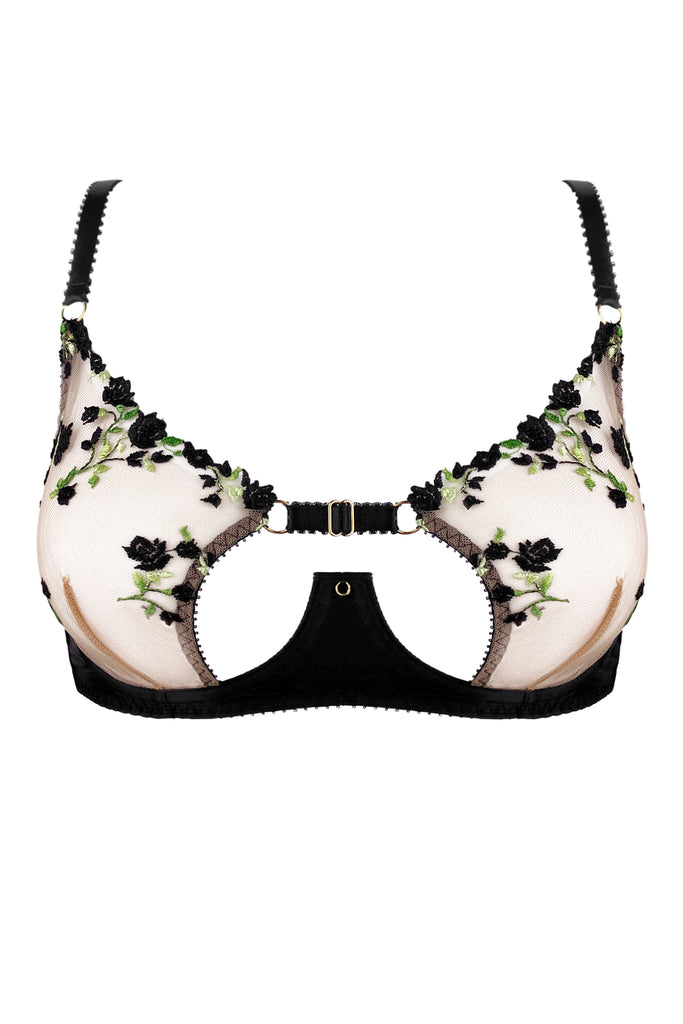 Black Spotted Tulle Bra With Front Closure -  Canada