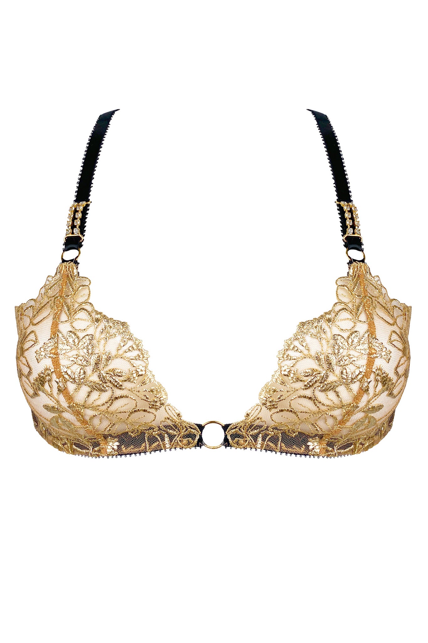 Carol Bralette Embroidered Luxury Lingerie in Gold Designer Underwear Gifts by Edge o Beyond UK