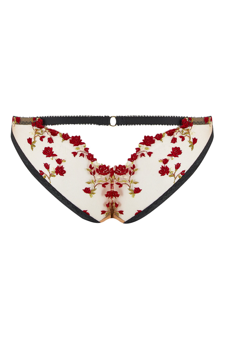 Charlotte Brief Red Rose Lingerie Embroidery Set Back Peek a Boo Cut Out