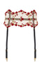 Charlotte Red Rose Floral Embroidery Waspie Suspender with adjustable detachable straps