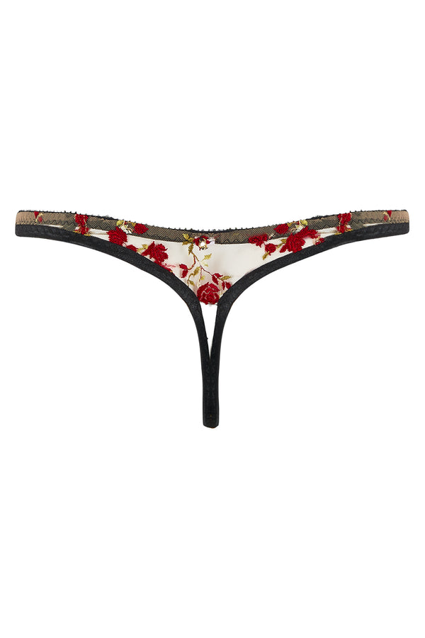 Charlotte Thong Red Rose Floral Lingerie Embroidered Set Back View