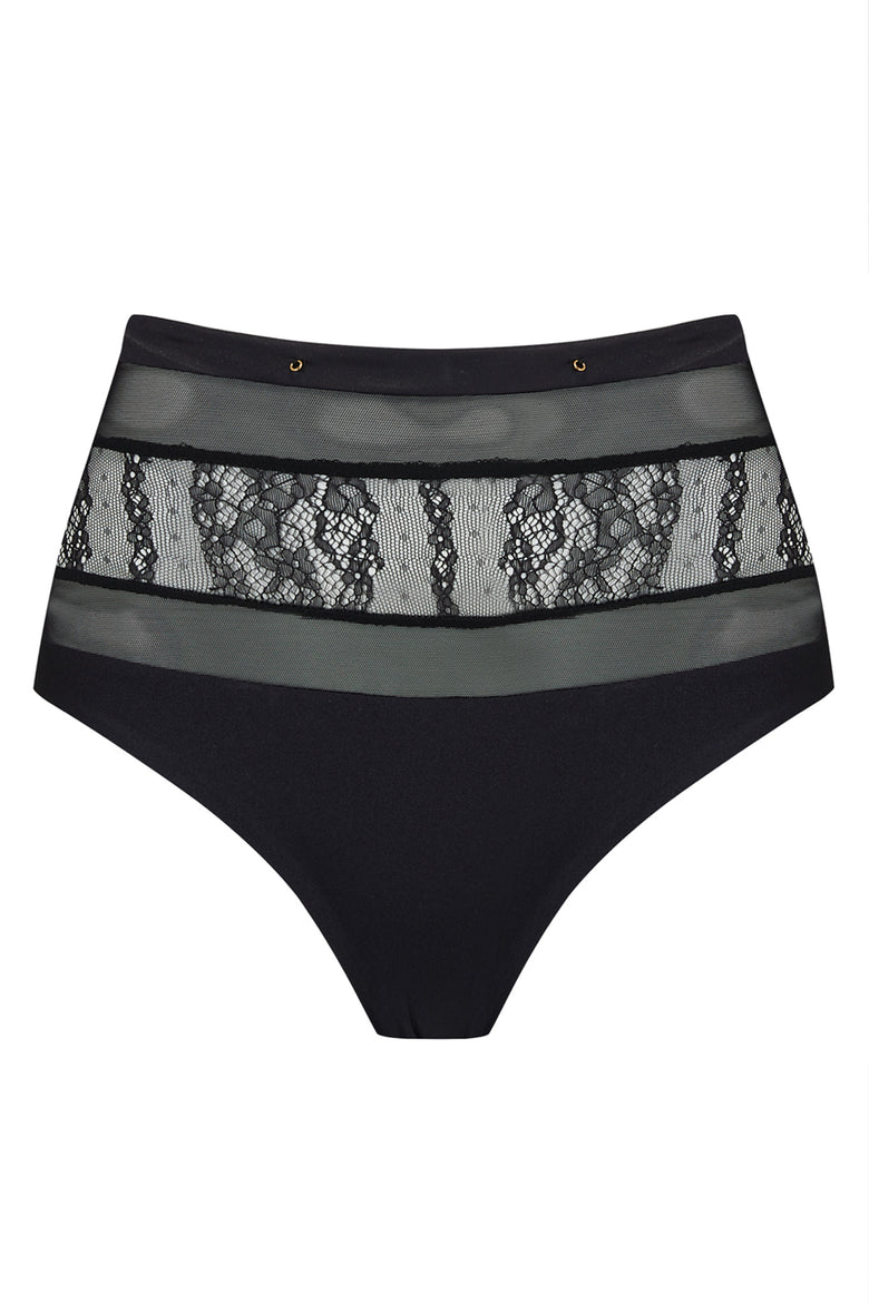 Swimwear created with lace detailing and mesh cut outs, the Stephanie brief is a sports luxe bikini style.